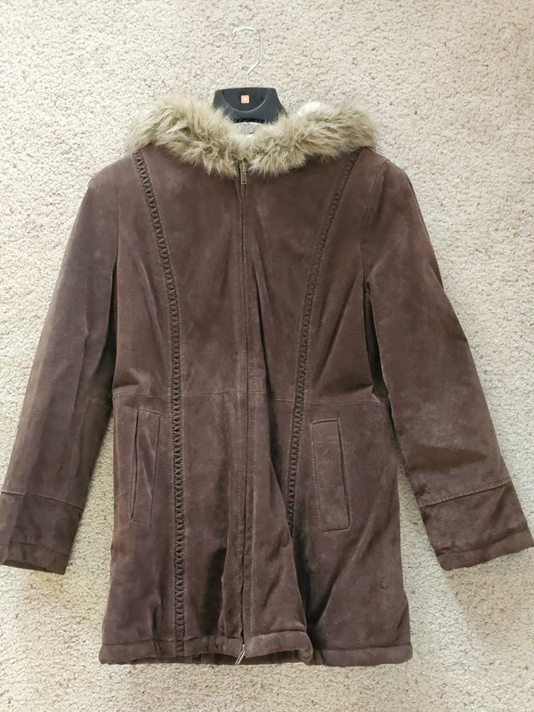 ✨ Vintage Suede Shearling Coat with Detachable Mink Collar ✨