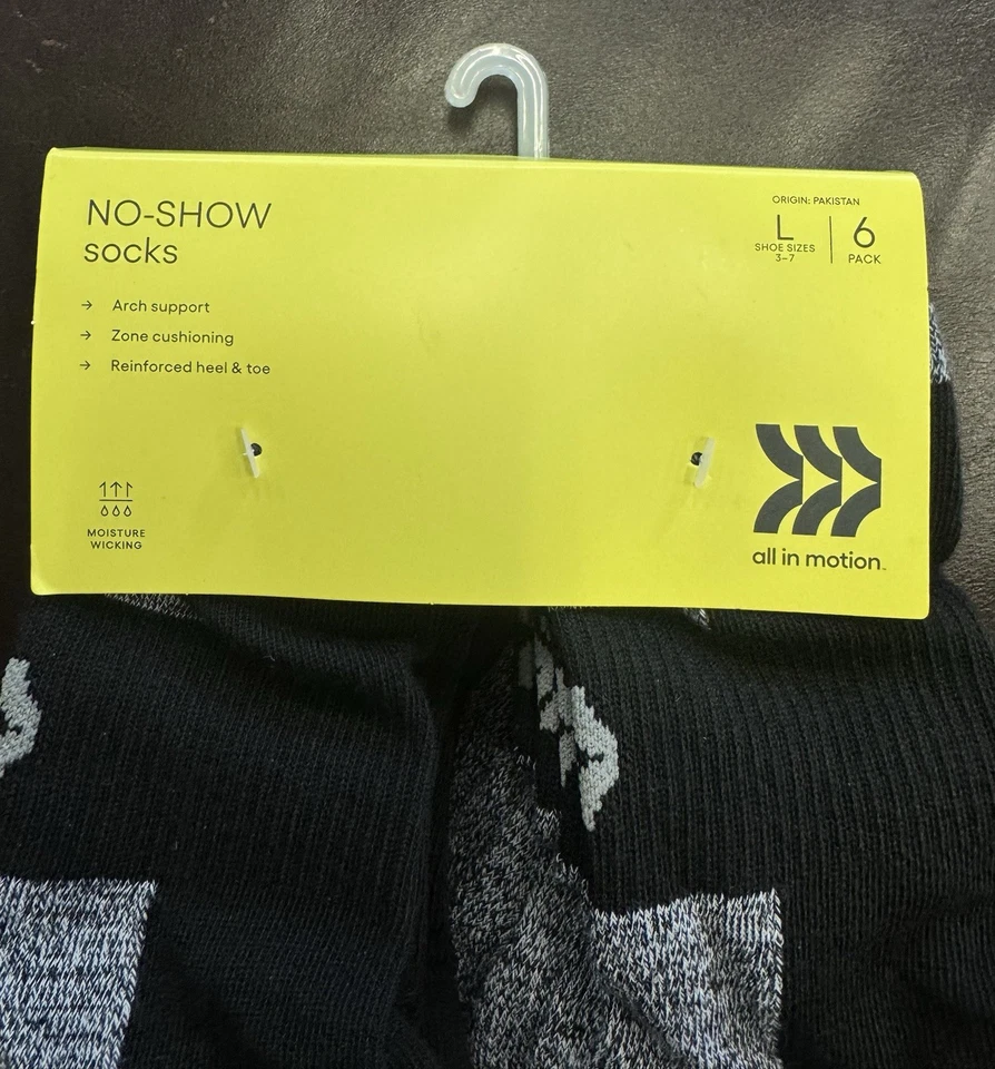 NWT All In Motion No-Show 6 Pack Socks Size Size L Shoes Size 3-7 Black Gray - Image 4 of 4