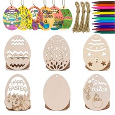 Anditoy 30 PCS Easter Wooden Hanging Ornaments Unfinished Small, Assorted