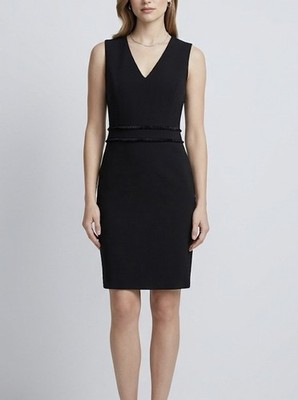 KARL LAGERFELD SHEATH DRESS 12 M BLACK FRINGE WAIST CAREER COUNTRY CLUB COQUETTE