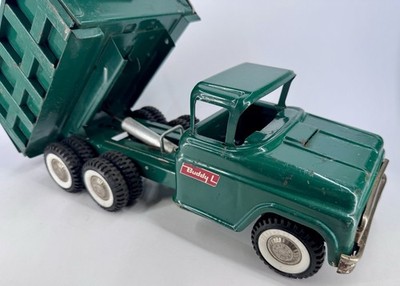 Rare Vintage 1960s Buddy L  Green Pressed Steel Tandem Axle Hydraulic Dump Truck