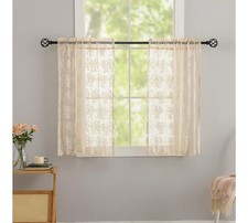YJ YANJUN Beige Lace 2 Paneles Curtains