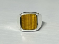 Sterling Silver 14.4mm Natural Tiger's Eye Signet Ring