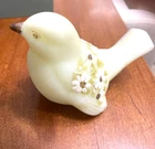 Vintage Fenton Satin Custard Glass Bird Figurine Florals Signed