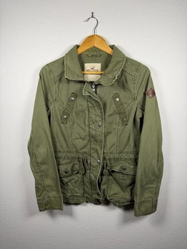 Y2K 2000s Hollister Utility Jacket Size L Green Cargo Military Army Full Zip - product listing photo