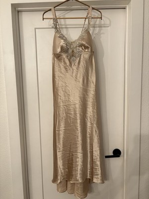 Women s Flora by Fora Nikrooz Satin Lace Trim Long Sleep Gown Sz M