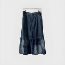 Patchwork Maxi Denim Blue Jean Skirt Women's Cottage Peasant Indie Prairie femme