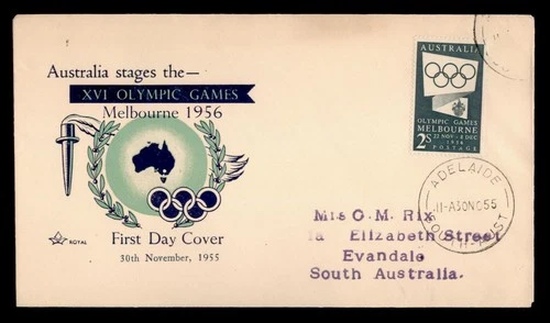 DR WHO 1955 AUSTRALIA FDC OLYMPICS ROYAL CACHET 2S w30873