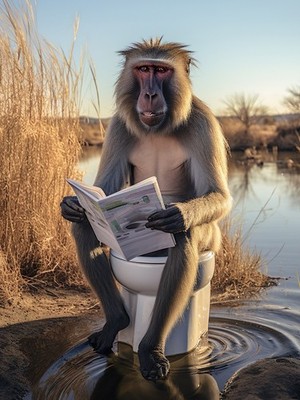 Skurrile Affe Toilettenszene - Humorvoll Mandrill Zeitung lesen Wandposter