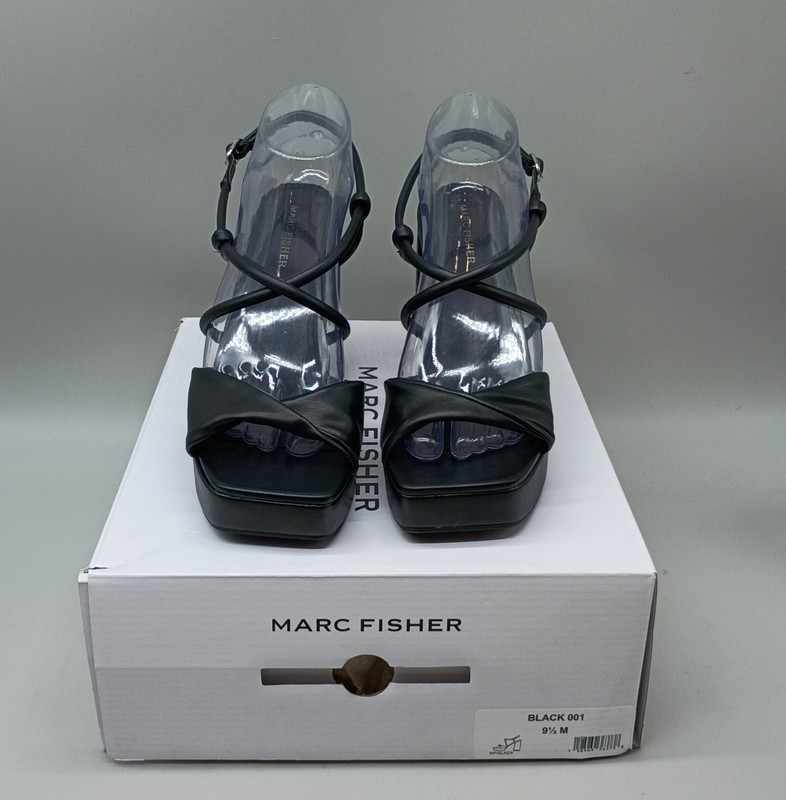 Marc Fisher Black Strappy Block Heel Sandals 9.5M Women’s