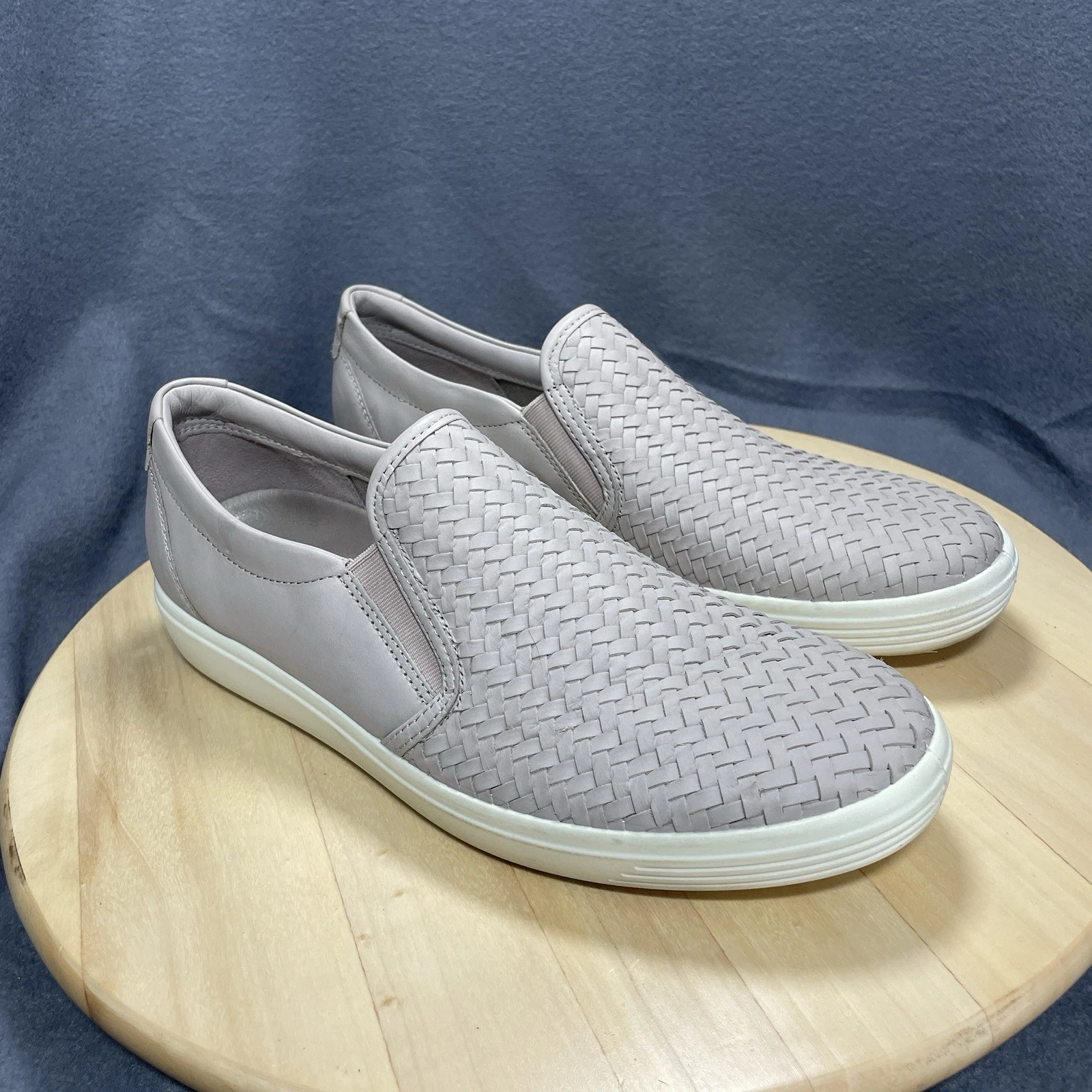 Ecco Mocassino Slip On Scarpa Donna 10 EU41 Lt Grigio Pelle Tessuto Danese Morbido Comfort