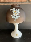 Vintage Westmoreland Fairy Lamp Milk Glass Base, Brown Mist Top, Daisies