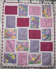 Pink  Purple Butterflies Baby Quilt Handmade Patchwork Blanket Gift 29x 36 NEW