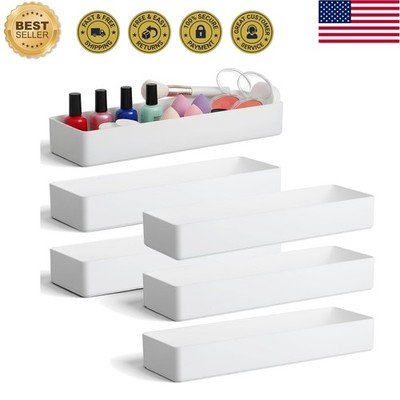 6-Piece Polished White Stackable Storage Tray Set - Perfect for Vanity & Office