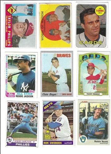 18 Vintage Baseball Cards: Taylor Phillips, Larsen/Stengel, Joe Torre, Reggie Ja