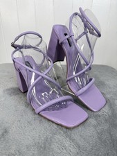Nine West Yeera Block Heeled Sandals 11 Lilac Square Open Toe Strappy Ankle Y2K
