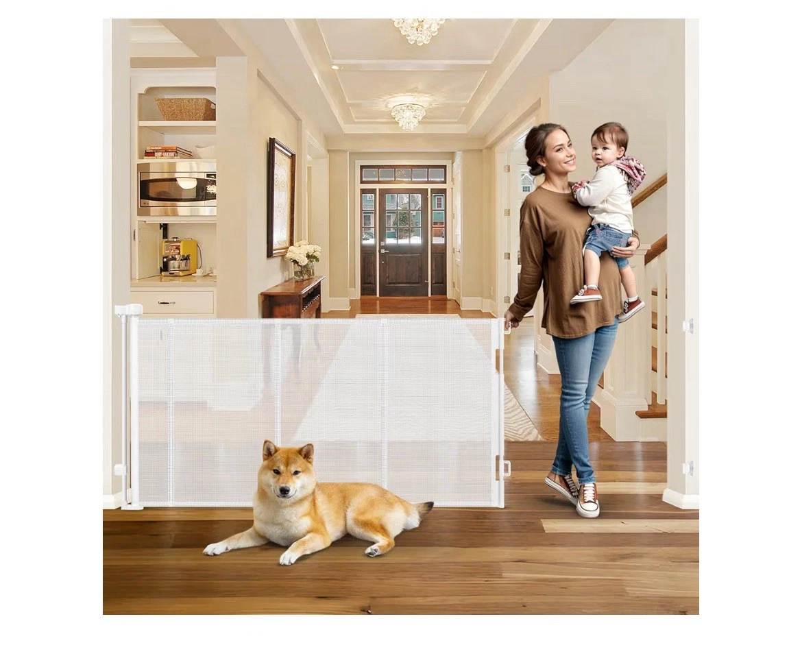 33" Tall Baby Gate for Doorway Retractable Mesh Gates for Kids or Pets White