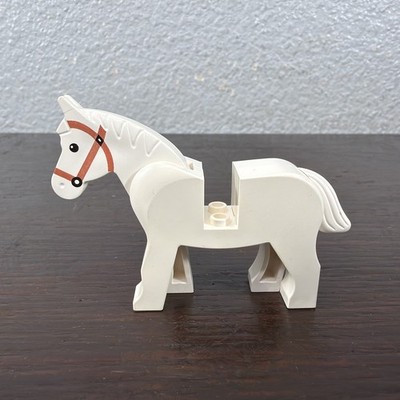 Lego White Horse With Dark Orange Brown Bridle Pattern Castle Knights Animal