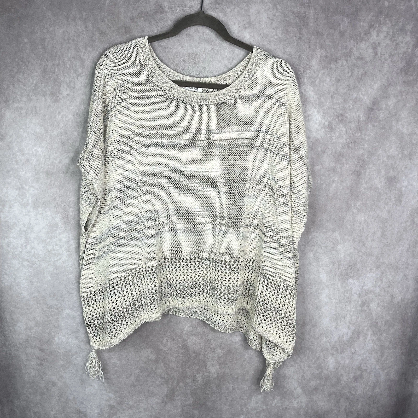 Johnny Was Boxy Poncho Knit Sweater With Tassels In Ivory In One Size