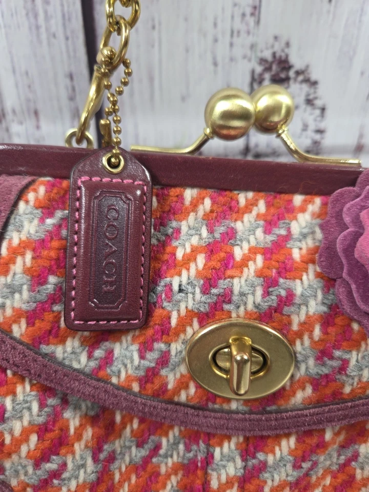 BOLSO COACH VINTAGE PATA DE GALLO TWEED GAMUZA Y2K BLOQUEO DE BESO CORREA DE ESLABONES DE CADENA Y2K Foto 2 de 4