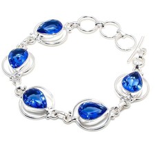 Blue Tanzanite Gemstone Handmade 925 Sterling Silver Jewelry Bracelet Size 7-8