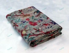 Cotton Vintage Bed Runner Flower Pattern Blanket Double Kantha Quilt Bedspread