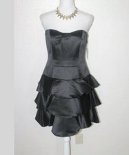 Calvin Klein Women’s Strapless Black Satin Ruffled Tiered Mini Cocktail Dress 4