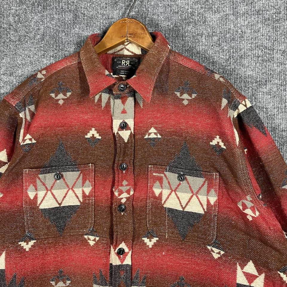 VINTAGE Ralph Lauren RRL Double RL Jacquard Work Shirt Large Southwestern Aztec - Image 2 of 4