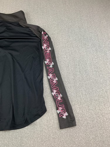 Under Armour UA Tech Graphic 1/2 Zip Top Girls Size Large Black Pink Logo - Picture 8 of 18