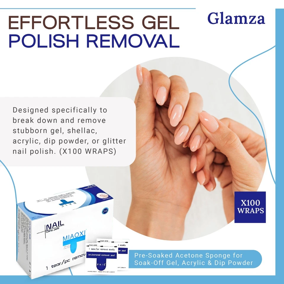 Nagel Gel Lack VORGETRÄNKT Aceton Entferner Wraps Pads Beutel Tücher 100 Stück - Bild 3 von 4
