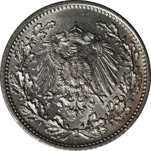 German Empire Silver 1907 F 1/2 mark UNC in archival holder with printed insert - 第 1/3 張圖片