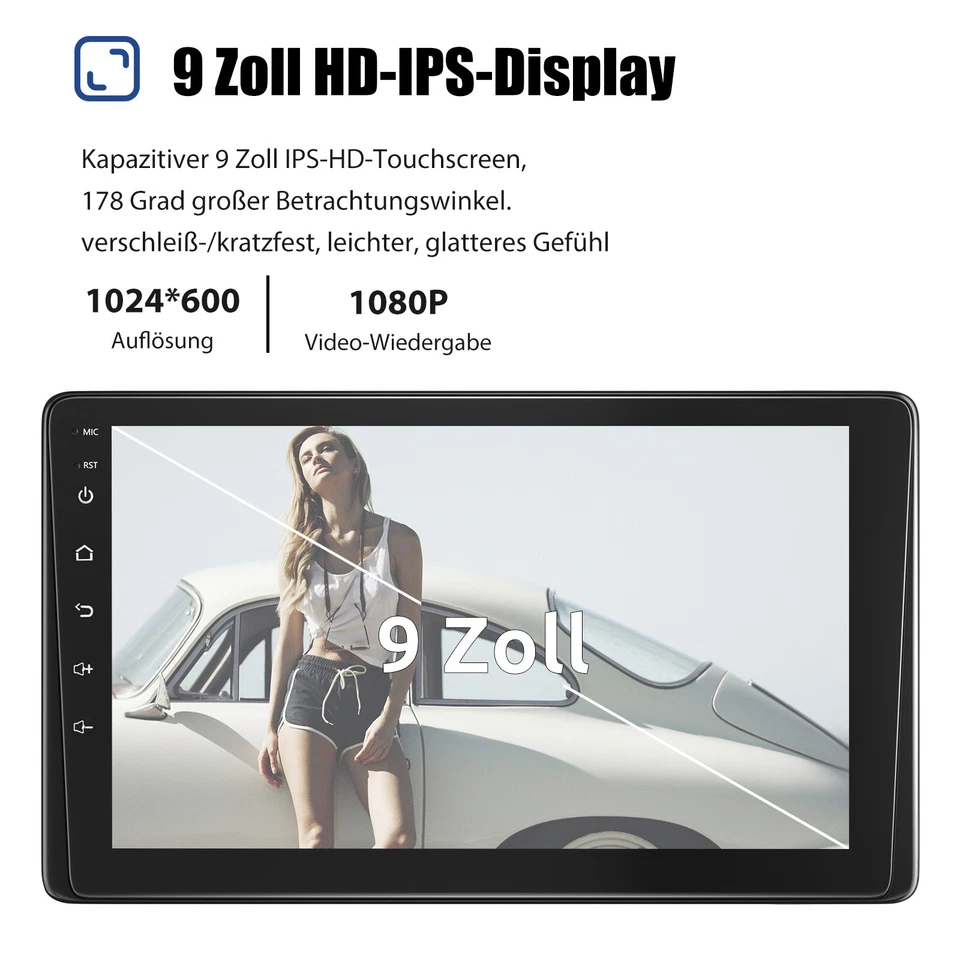 Autoradio 1 DIN Android Apple Carplay Mit 9" Bildschirm USB AUX Bluetooth Kamera - Bild 4 von 4