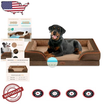 Soft, Waterproof Jumbo Dog Bed with Memory Foam & Bolster for Ultimate Comfort