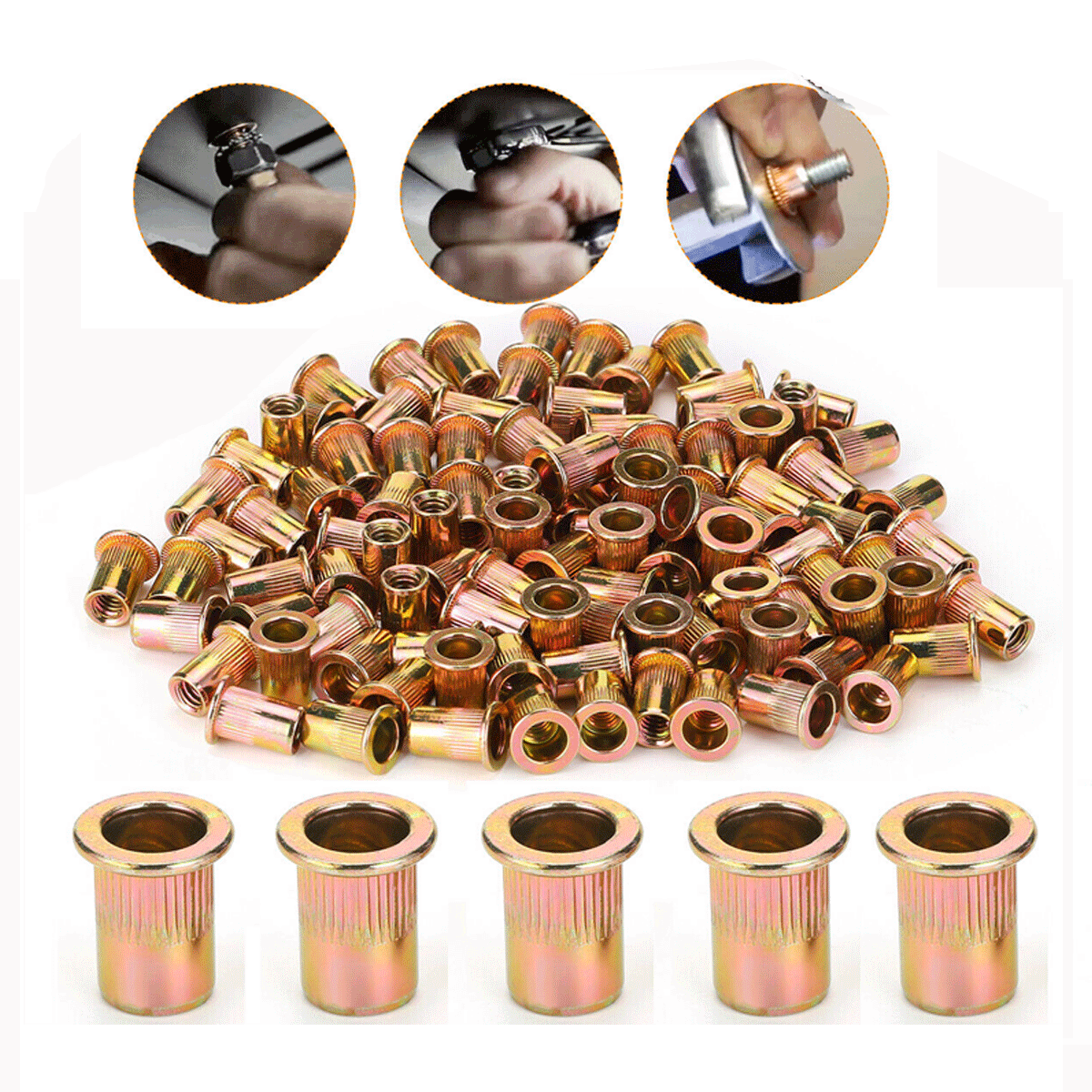 Rivet Nut, 10-32 Thread Size, 0.306 In Flange Dia., 0.37 In L, Steel, 100 PK, Mfr - Foto 6