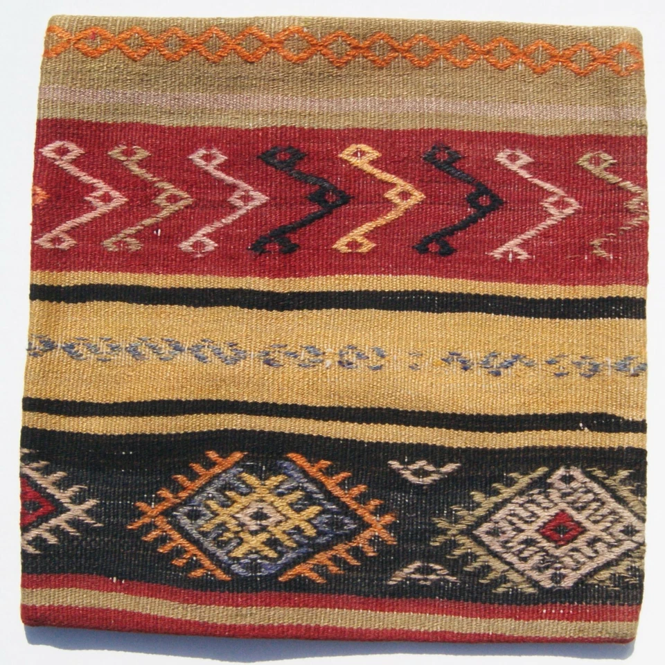 Auténticas fundas de almohada Kilim tejidas a mano cojines cuadrados de lana de 16""x16"" (juego de 2) Foto 3 de 4