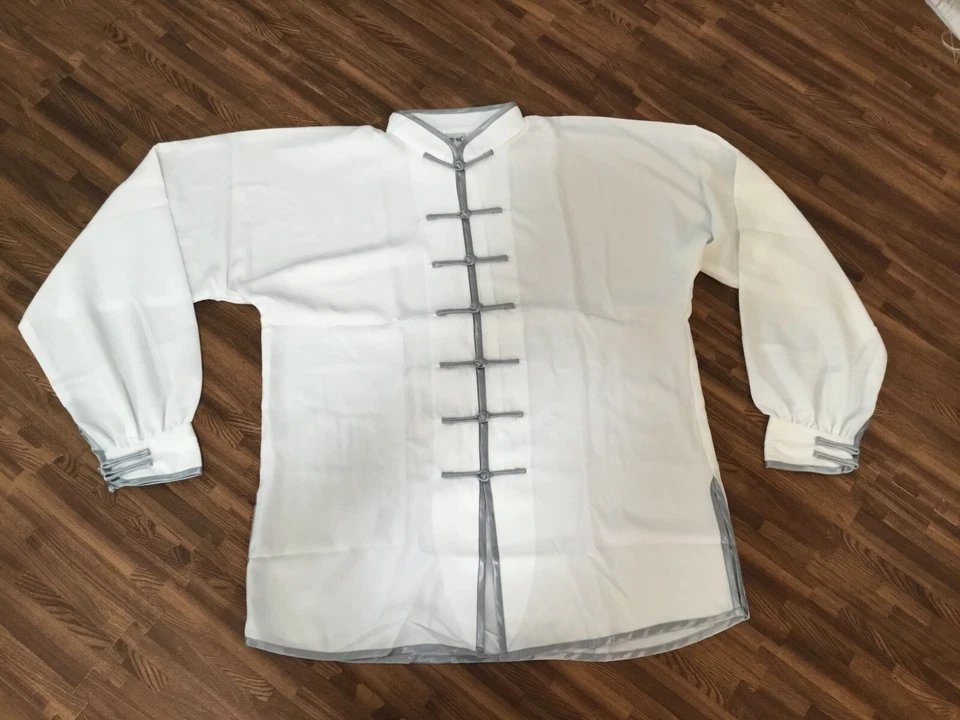 Juego de 2 Piezas Disfraz Chino Blanco Talla M: Pantalones y Camisa Hecho con Nudo Botón  Foto 3 de 4