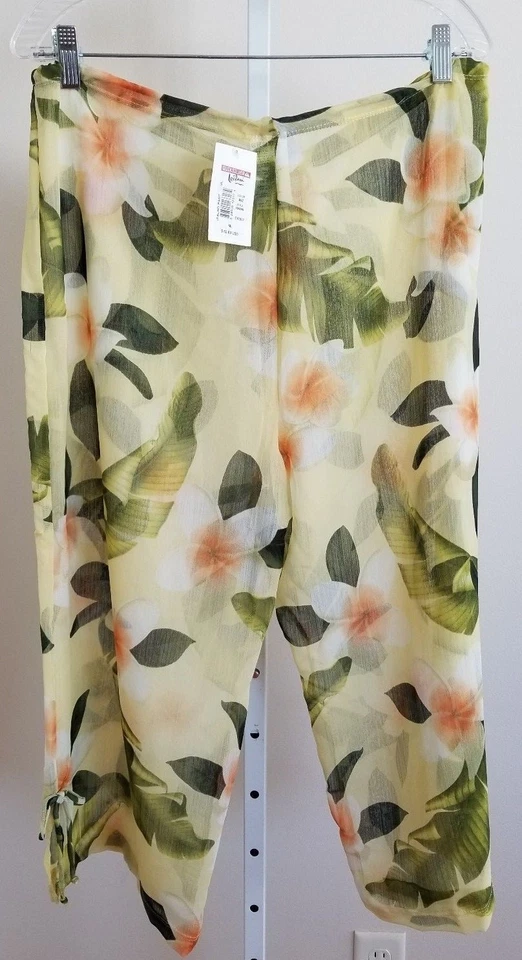 NUEVO $62 LEILANI semi transparente ISLA PANTALONES traje de baño encubrimiento playa verde floral M L Foto 2 de 2