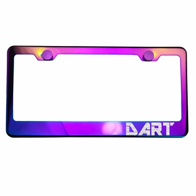 Polish Neo Neon Chrome License Plate Frame DART Laser Etched Metal Screw Cap
