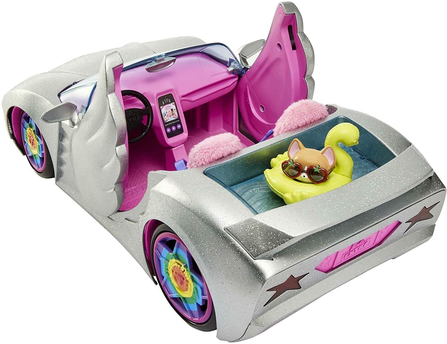 Barbie EXTRA Vehicle, Sparkly Silver 2-Seater Car with Rolling