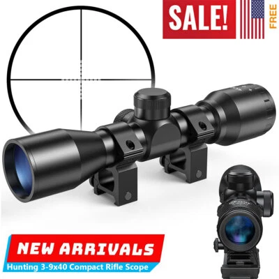 CVLIFE 3-9x40 Compact Rifle Scope Crosshair Reticle For Hunting with Free Mounts