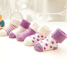 100 Cotton Warm Thick 5 Pairs Set Winter Baby Socks Newborn 0-3 months old