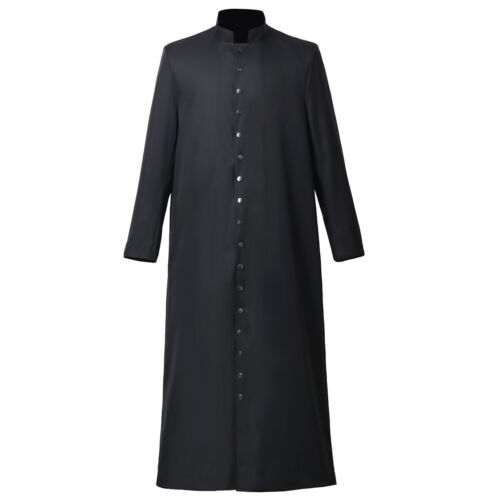 Robe boutonnée simple poitrine noire cassock romaine clergé Priest taille L - Photo 1 sur 8