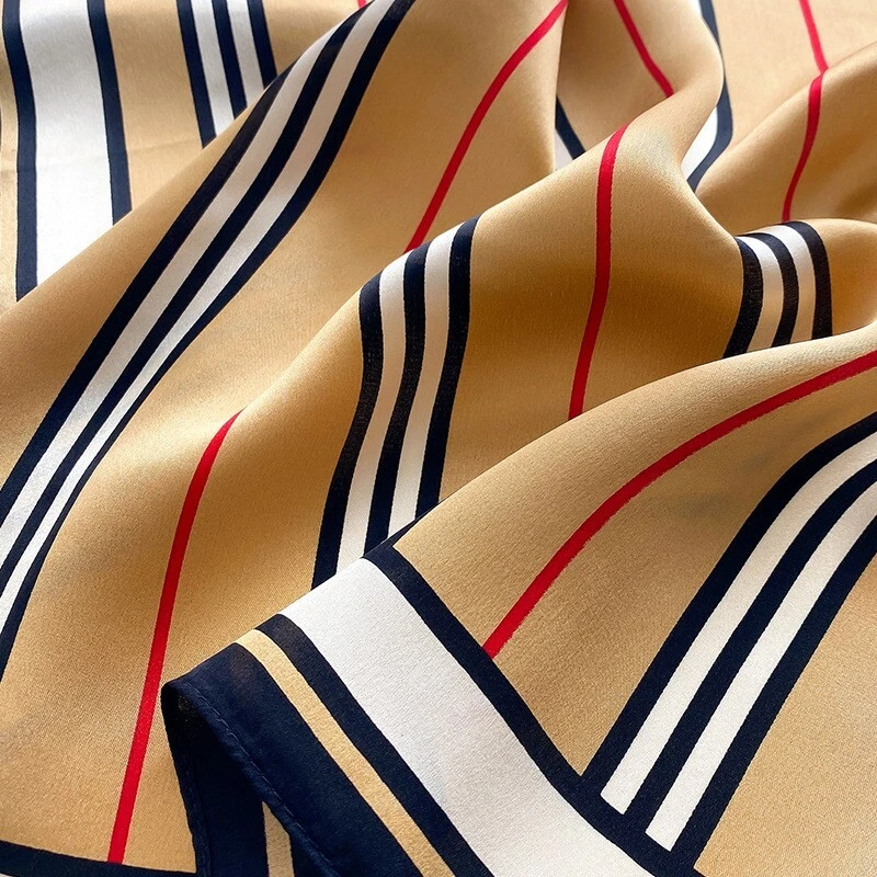 Lenço feminino vintage pequeno 100% seda bandana estampa listrada amarela 53cm - Imagem 2 de 2