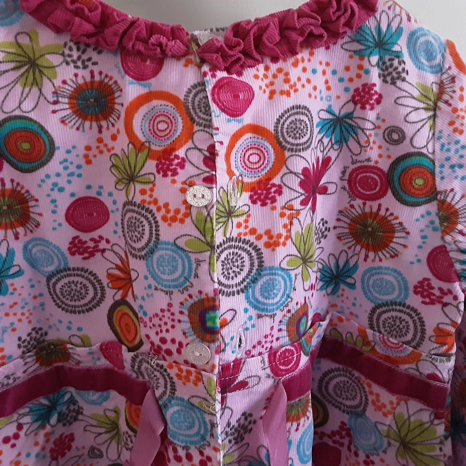DEUX PAR DEUX Pink Floral Long Sleeve Corduroy Dress Size 6  EUC - Image 3 of 4