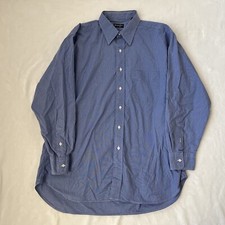 Gitman Bros Mens 16 1/2 Blue Check Plaid Button Down Shirt Made in USA