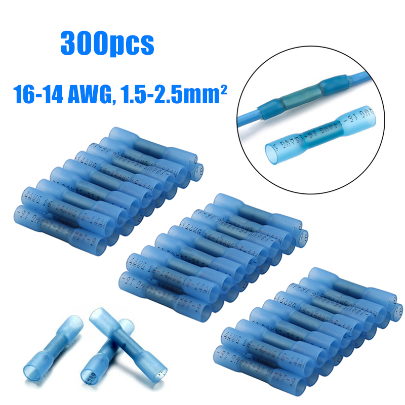 400/200pcs 22-14 AWG Heat Shrink Butt Wire Splice Connectors Crimp