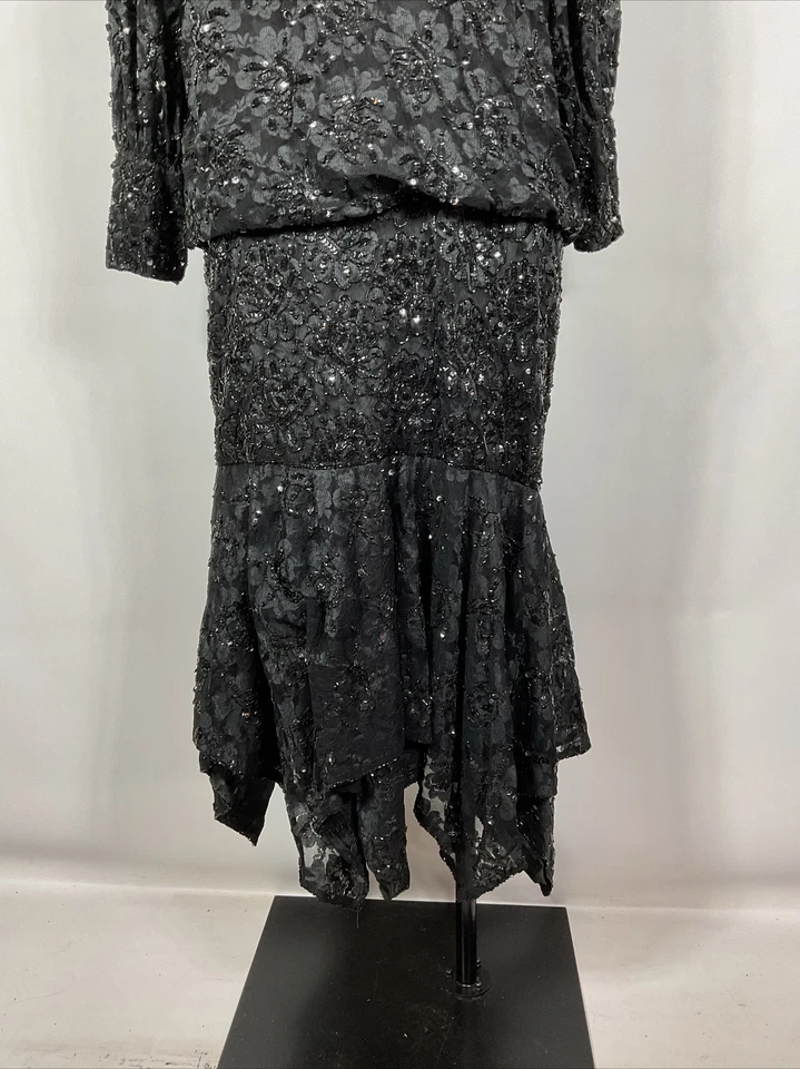 Blusa Creative Creations Vintage Años 80 Lentejuelas Cuentas Manga Abullonada Ilusión Cuello L Foto 3 de 4