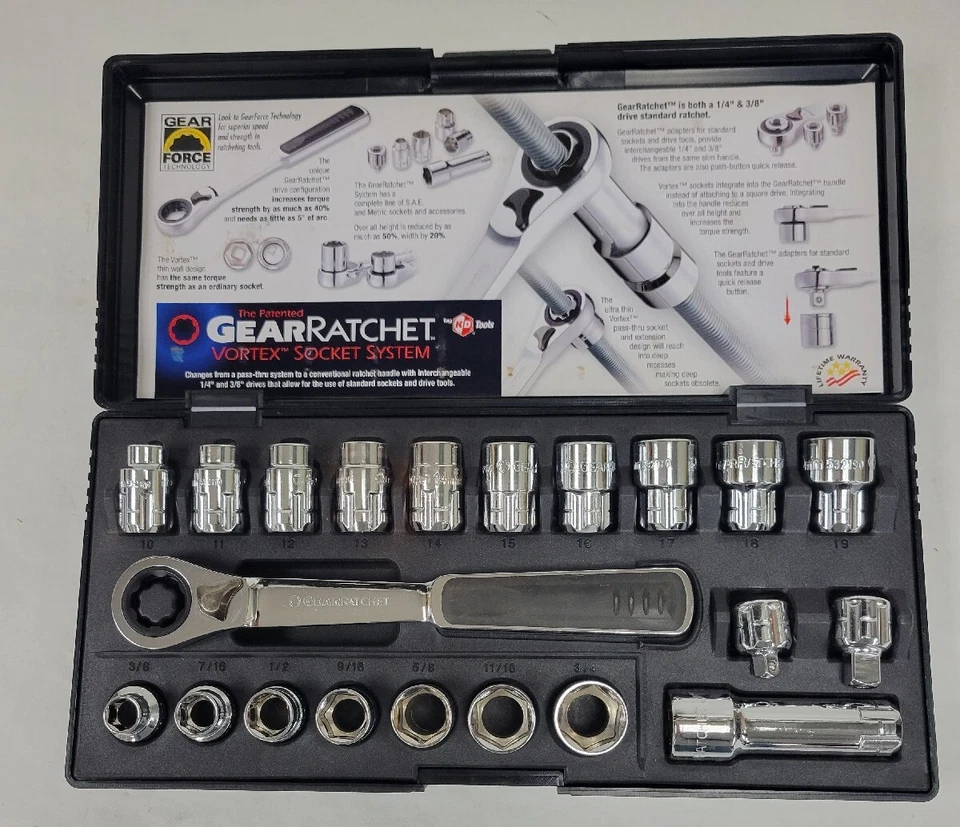 GearRachet 21 piezas Vortex Socket System Set 1/4 y 3/8 Drive SAE y herramientas métricas KD Foto 2 de 2