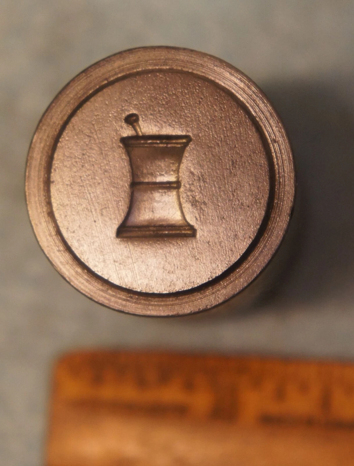 Antique MORTAR & PESTLE Apothecary Pharmacy Pin STEEL STAMPING DIE JN994