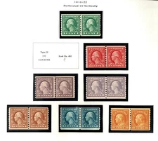 1916-22 U.S. ROTARY COIL & LINE PAIRS P/SET p.10v Unwkm Sc#490- M/NH/H/OG